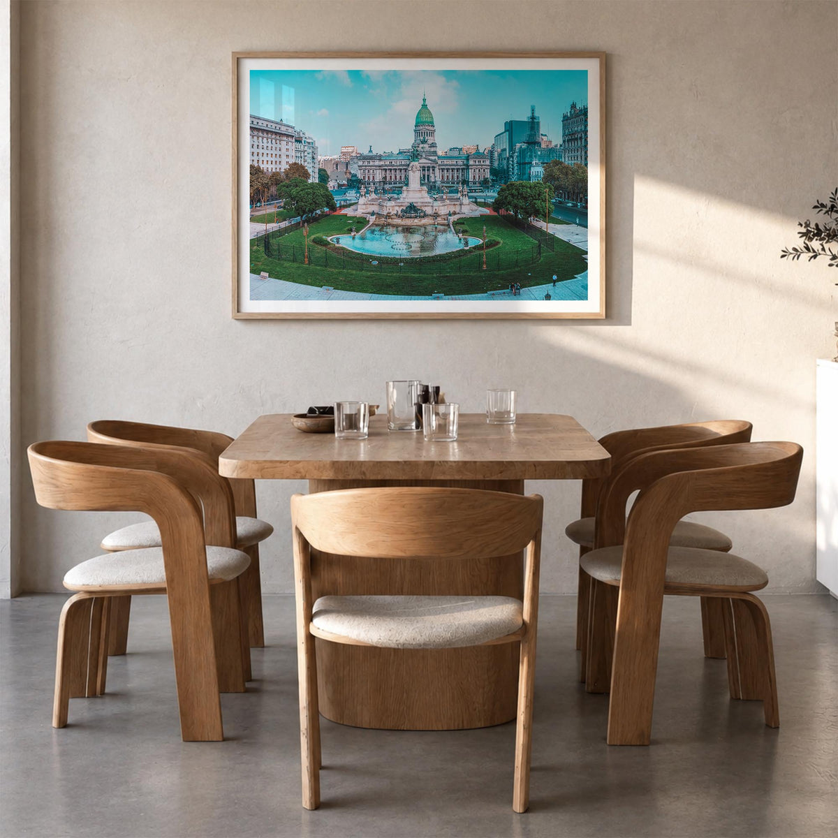 Argentina colorful photo poster of South America – horizontal wall art in natural wood frame with white border, hanging on wa