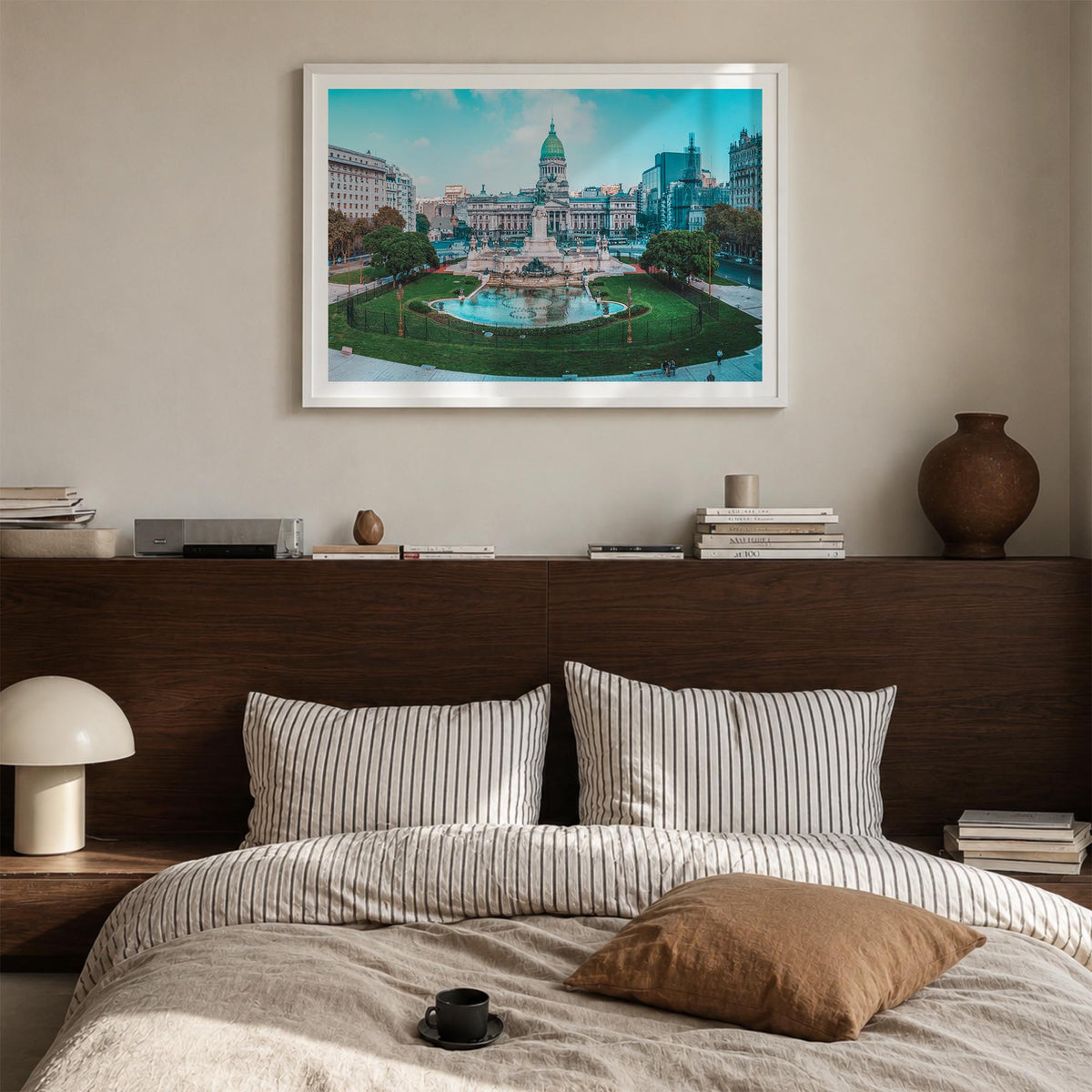 Argentina colorful photo poster of South America – horizontal wall art in white wood frame with white border, hanging on wall