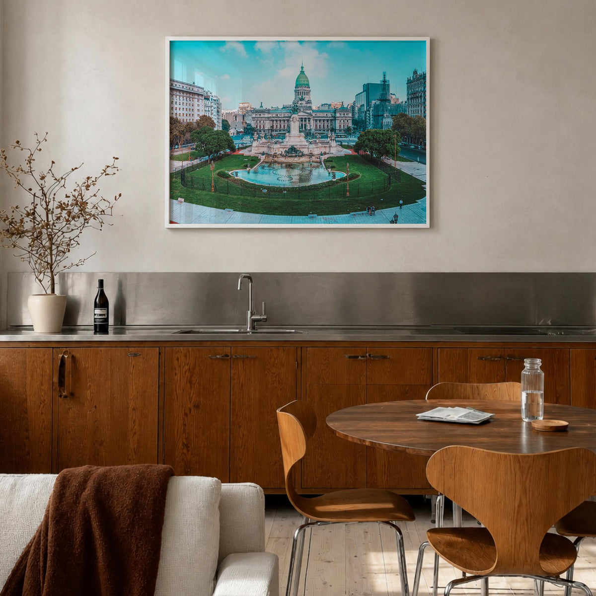 Argentina colorful photo poster of South America – horizontal wall art in white wood frame, hanging on wall
