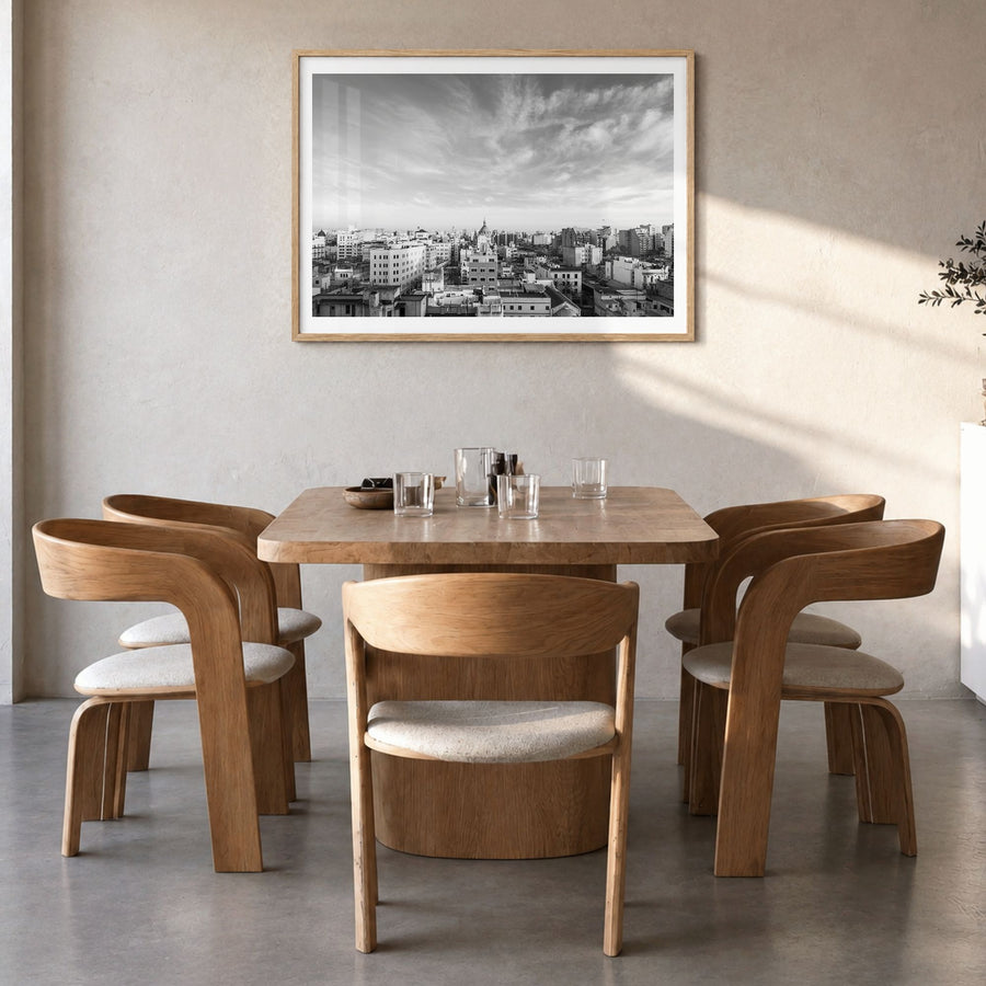 Argentina Photo Poster in a natural wood frame, hanging in a dining room, white border