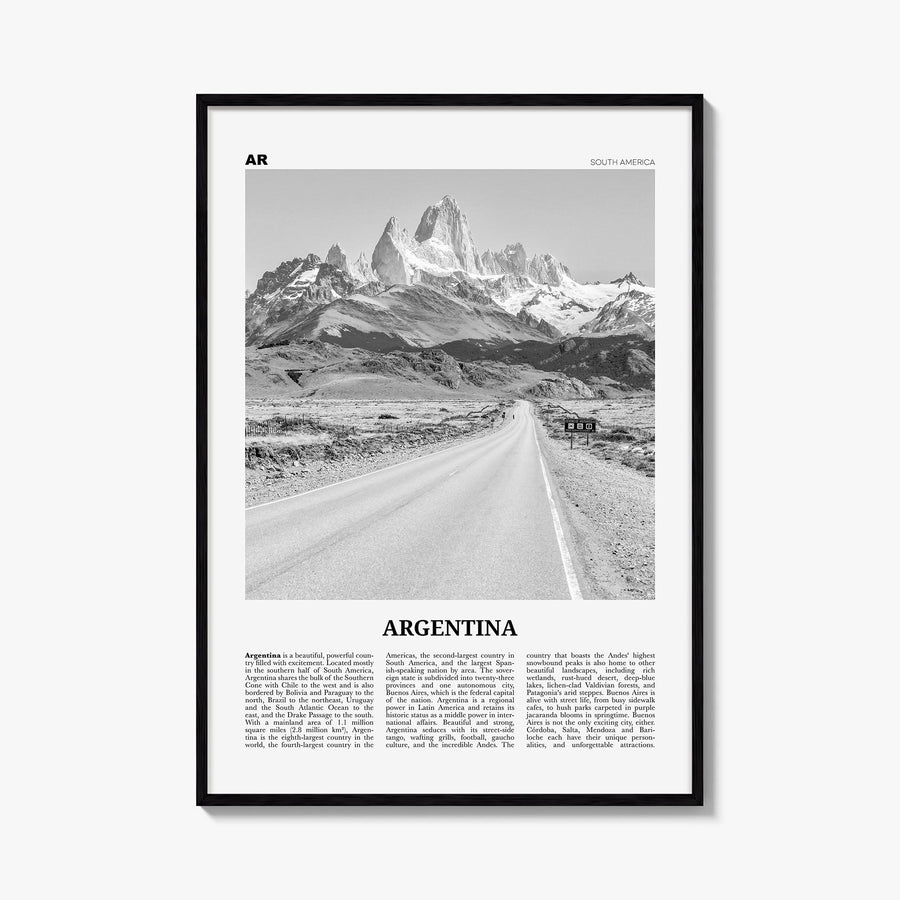 Argentina no. 1 black & white newspaper poster of South America – vertical wall art, unframed print shown in interior mockup