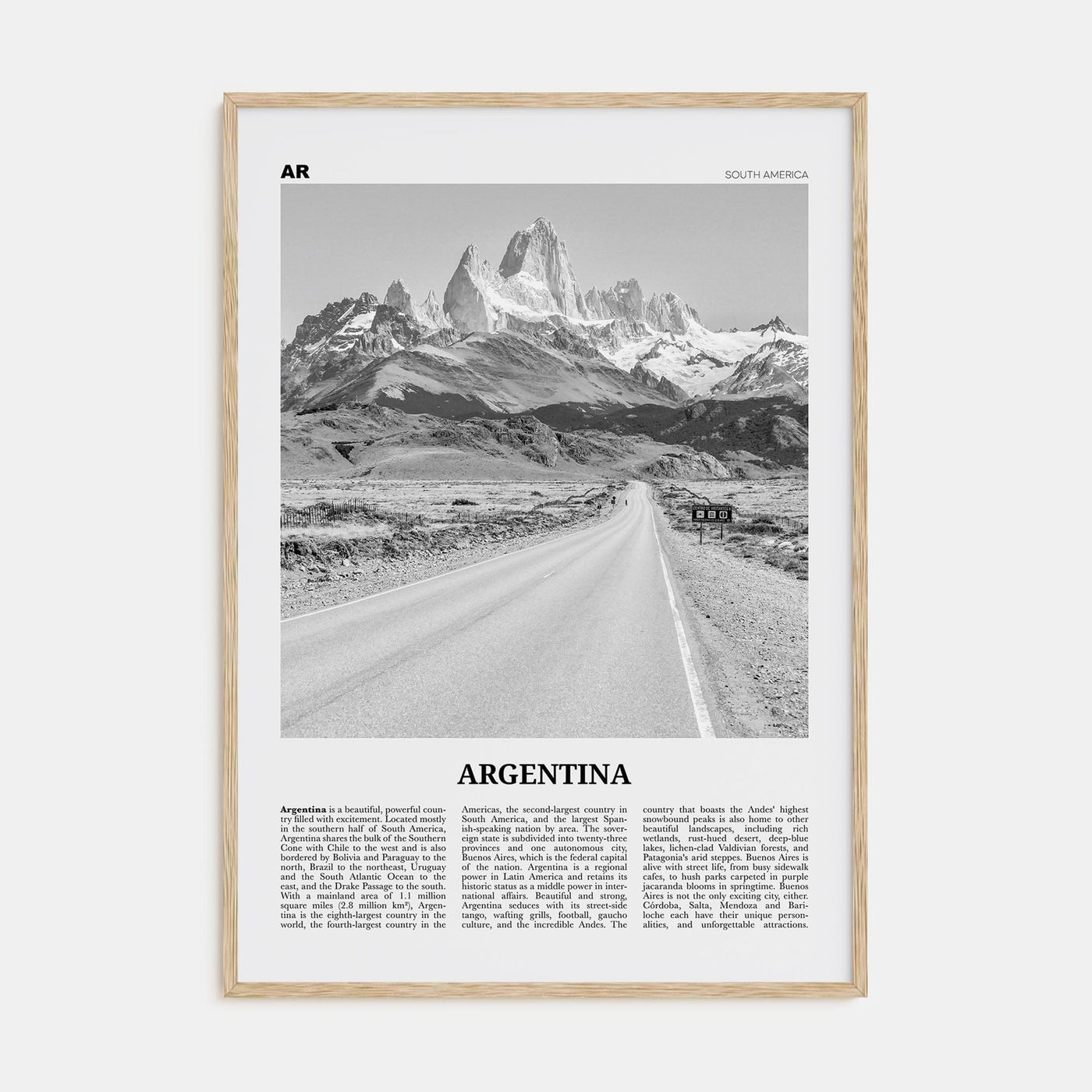 Argentina No 1 Poster Natural Wood / 8x12 in Nbourhood Travel B&W Poster