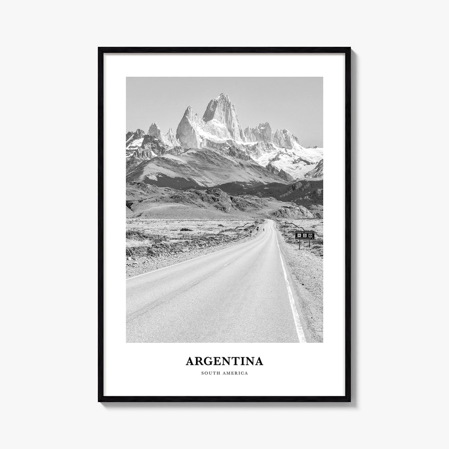 Argentina no. 2 black & white classic poster of South America – vertical wall art, unframed print shown in interior mockup