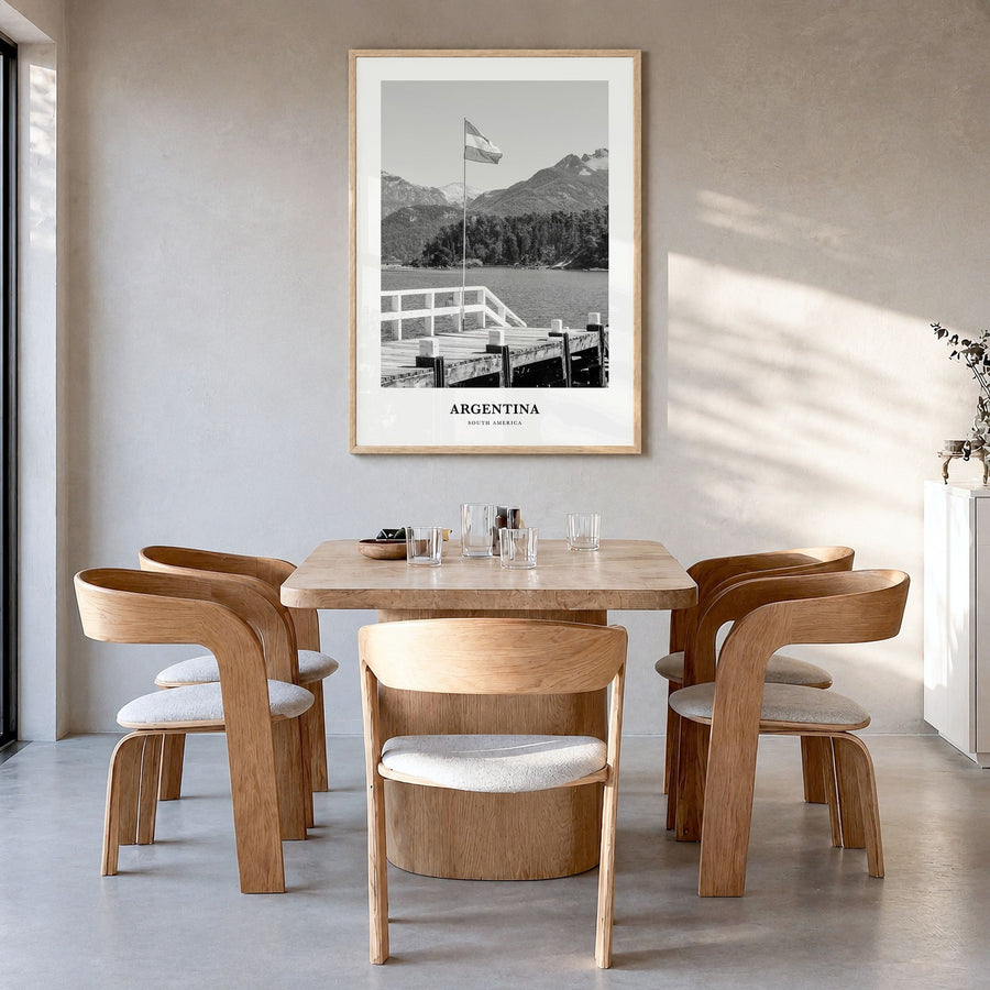 Argentina Classic No 1 Poster in a natural wood frame, hanging in a dining room