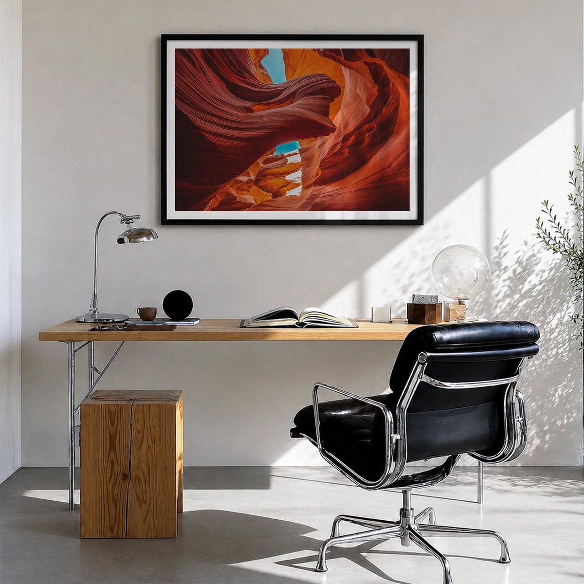 Arizona colorful photo poster of United States – horizontal wall art in black wood frame with white border, hanging on wall