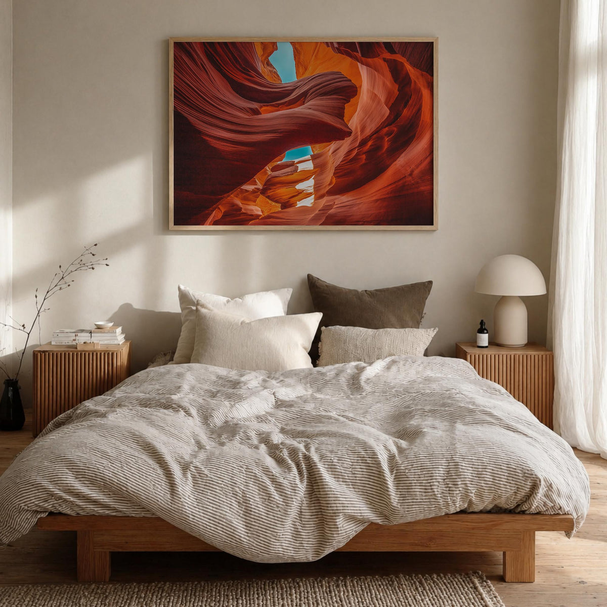 Arizona colorful photo poster of United States – horizontal wall art in natural wood frame, hanging on wall