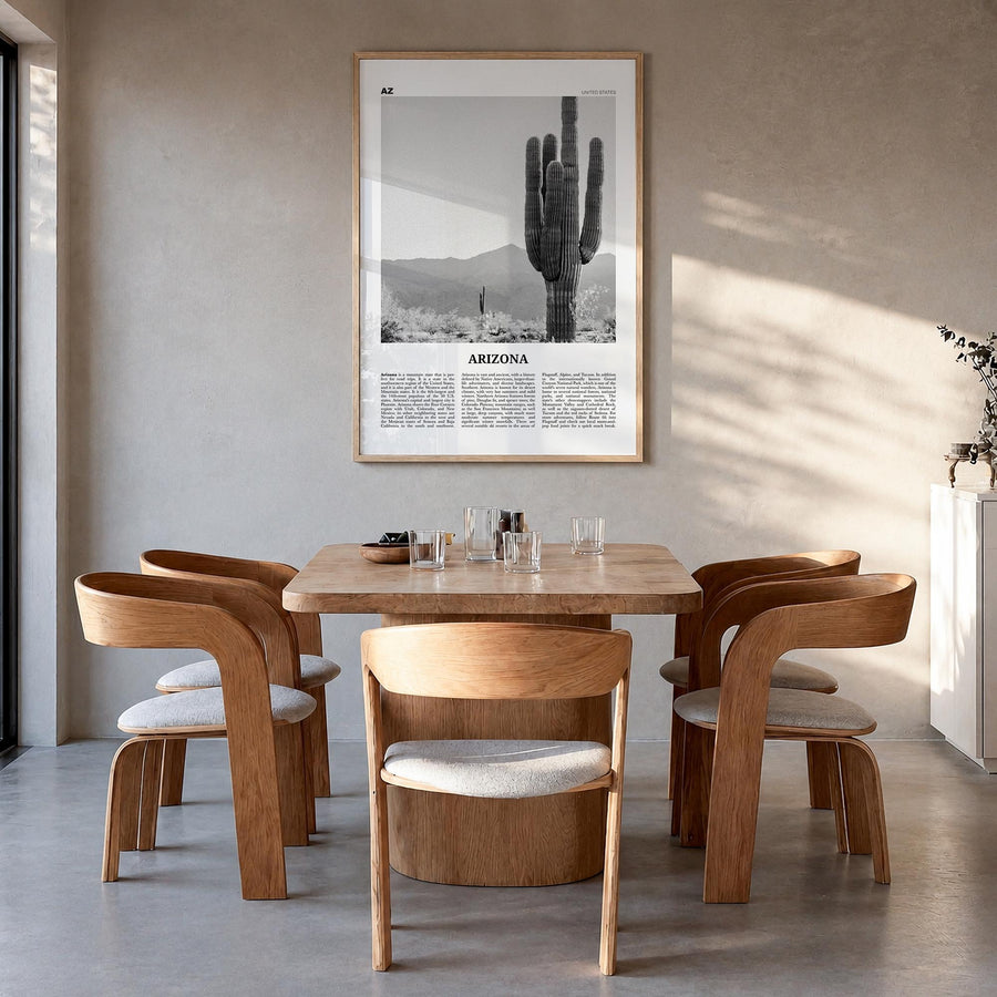 Arizona no. 1 black & white newspaper poster of United States – vertical wall art in natural wood frame, hanging on wall