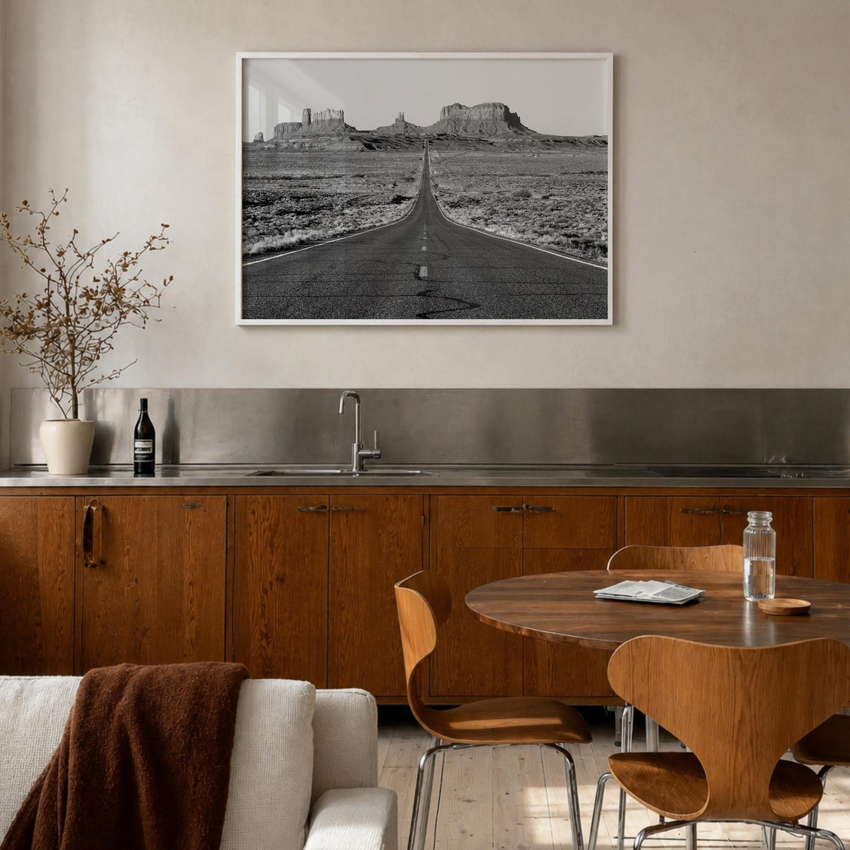 Arizona no. 1 black & white photo poster of United States – horizontal wall art in white wood frame, hanging on wall