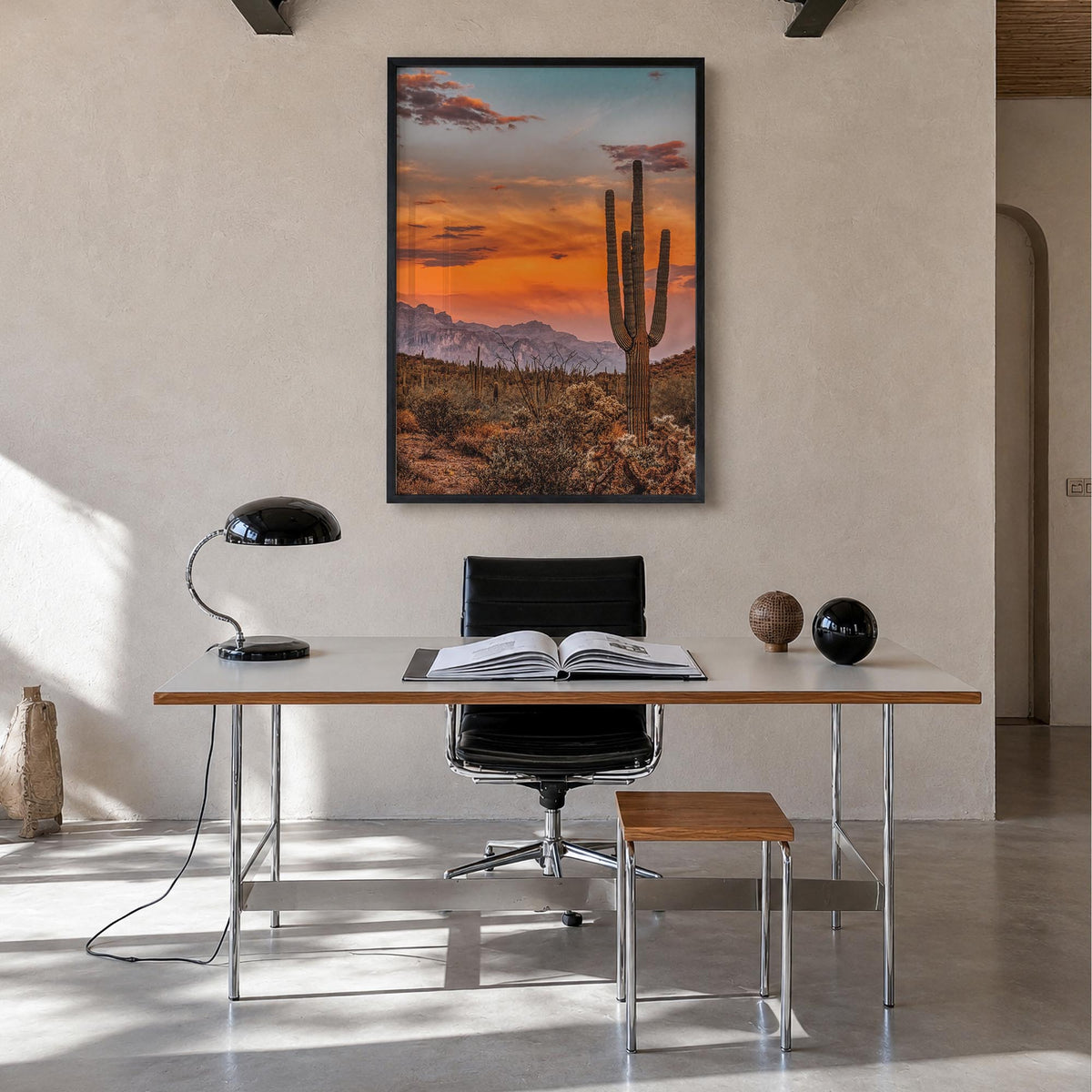 Arizona no. 1 colorful photo poster of United States – vertical wall art in black wood frame, hanging on wall