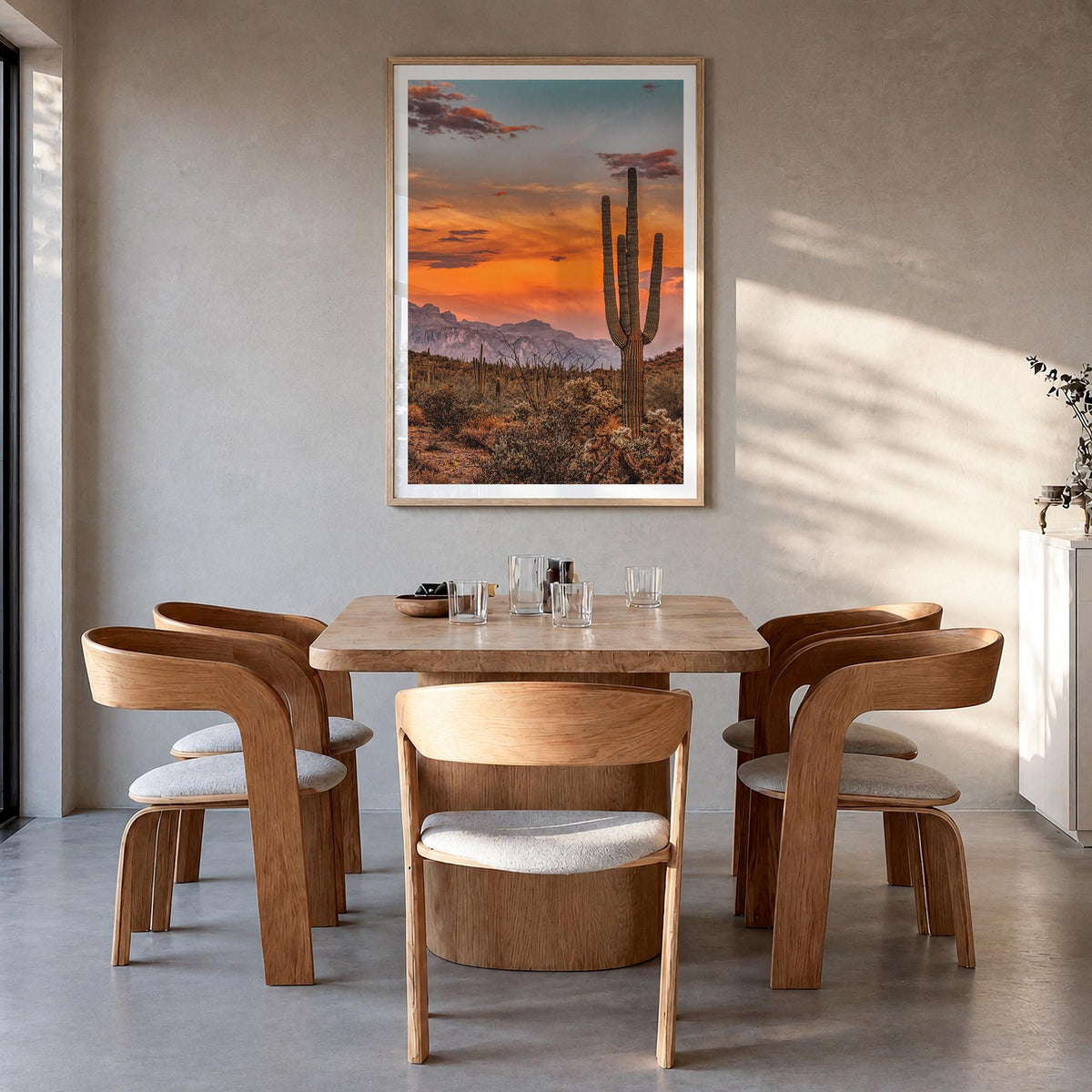 Arizona no. 1 colorful photo poster of United States – vertical wall art in natural wood frame with white border, hanging on 
