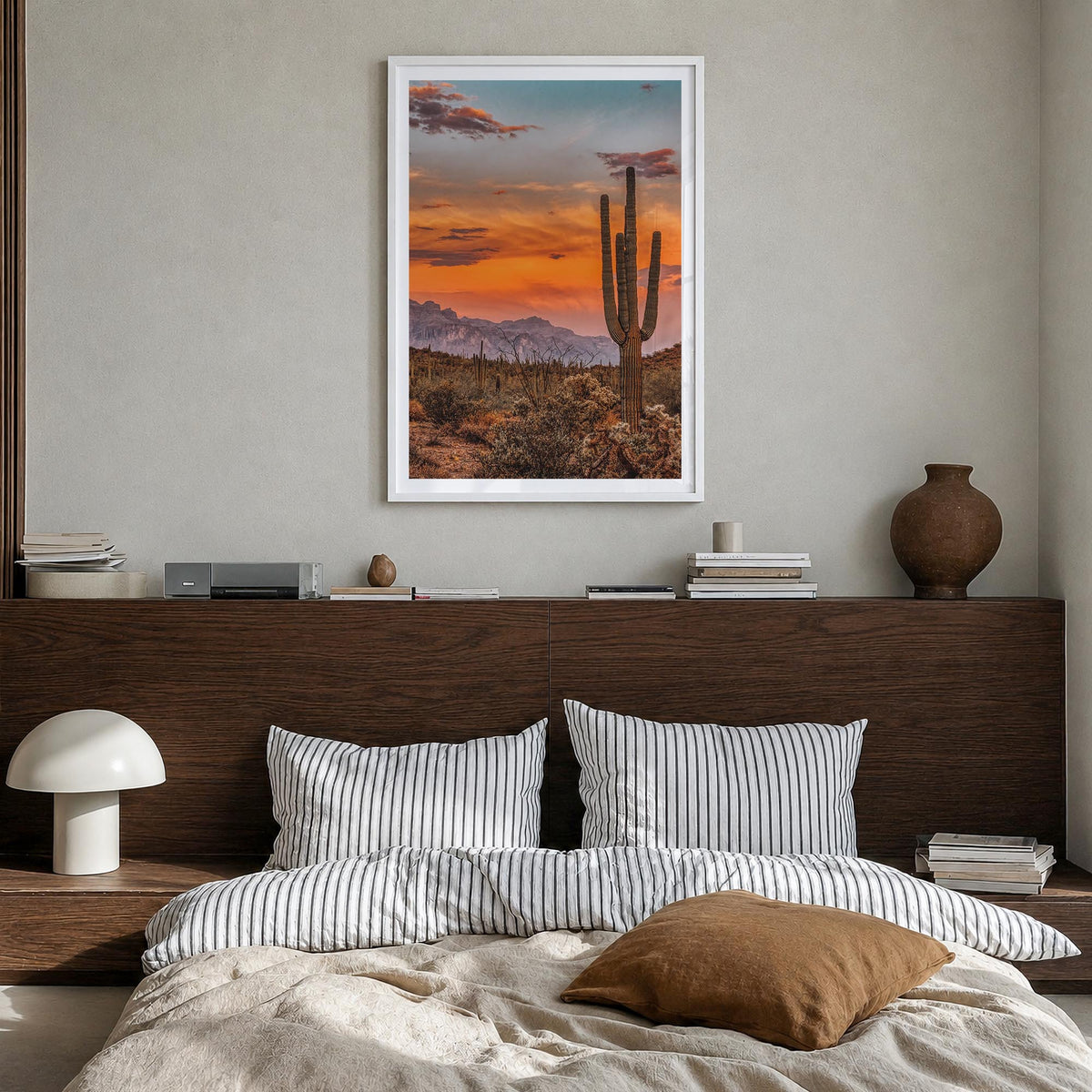Arizona no. 1 colorful photo poster of United States – vertical wall art in white wood frame with white border, hanging on wa