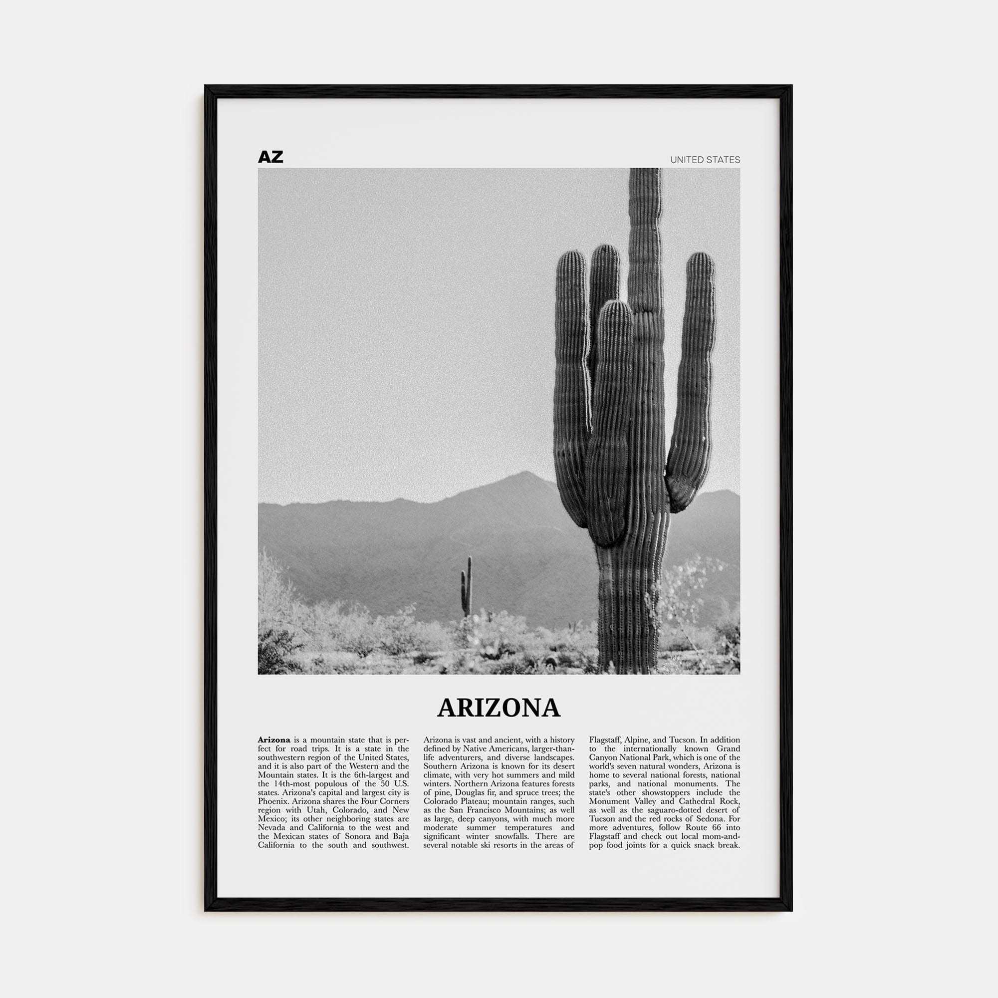 Arizona No 1 Poster Black Wood / 8x12 in Nbourhood Travel B&W Poster