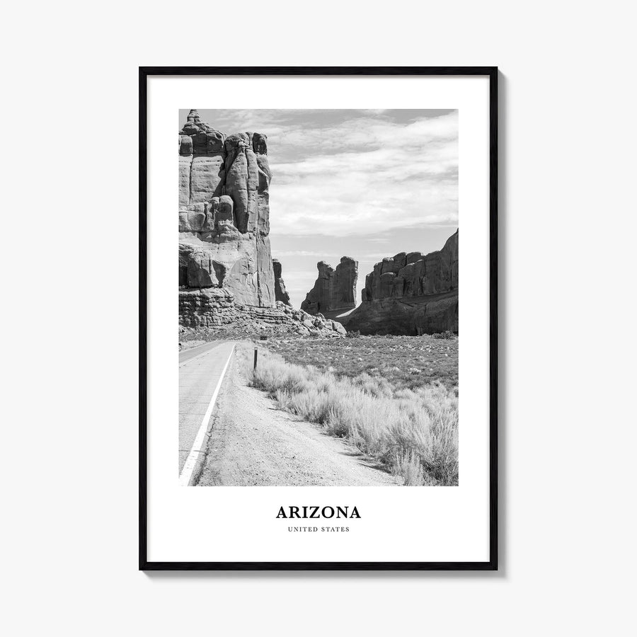 Arizona no. 2 black & white classic poster of United States – vertical wall art, unframed print shown in interior mockup