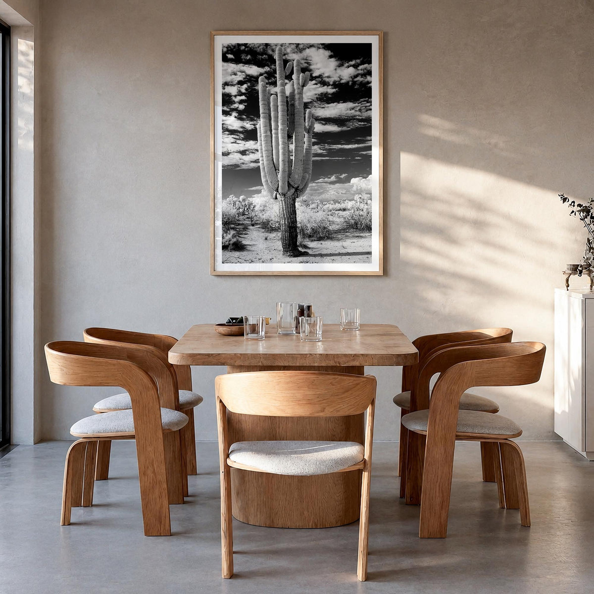 Arizona no. 2 black & white photo poster of United States – vertical wall art in natural wood frame with white border, hangin