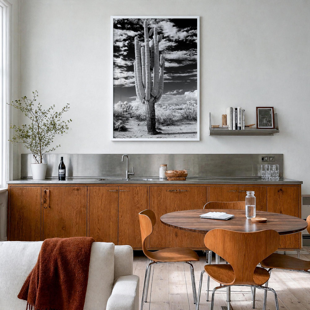 Arizona no. 2 black & white photo poster of United States – vertical wall art in white wood frame, hanging on wall
