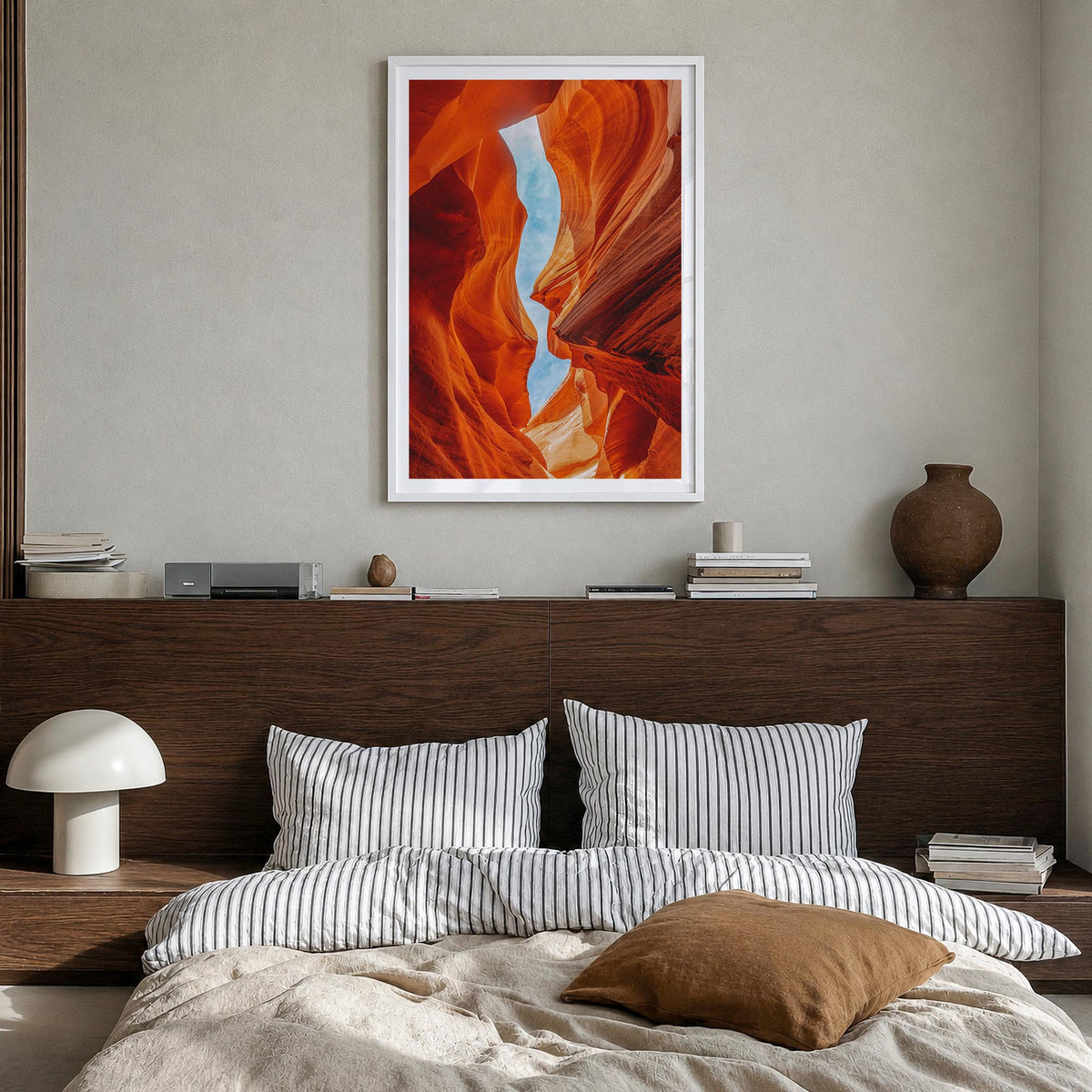 Arizona no. 2 colorful photo poster of United States – vertical wall art in white wood frame with white border, hanging on wa