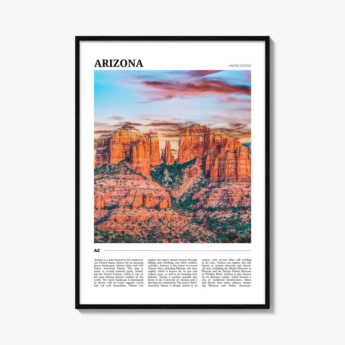 Arizona no. 2 colorful travel poster of United States – vertical wall art, unframed print shown in interior mockup