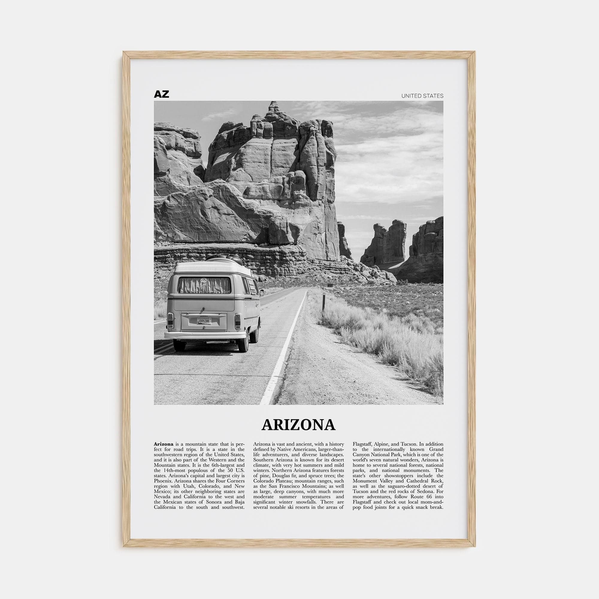 Arizona No 2 Poster Natural Wood / 8x12 in Nbourhood Travel B&W Poster