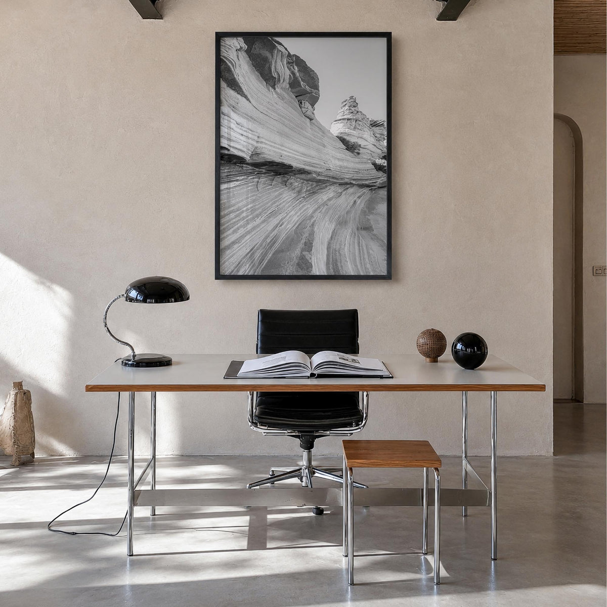 Arizona no. 3 black & white photo poster of United States – vertical wall art in black wood frame, hanging on wall