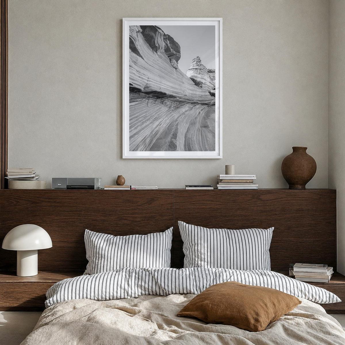 Arizona no. 3 black & white photo poster of United States – vertical wall art in white wood frame with white border, hanging 