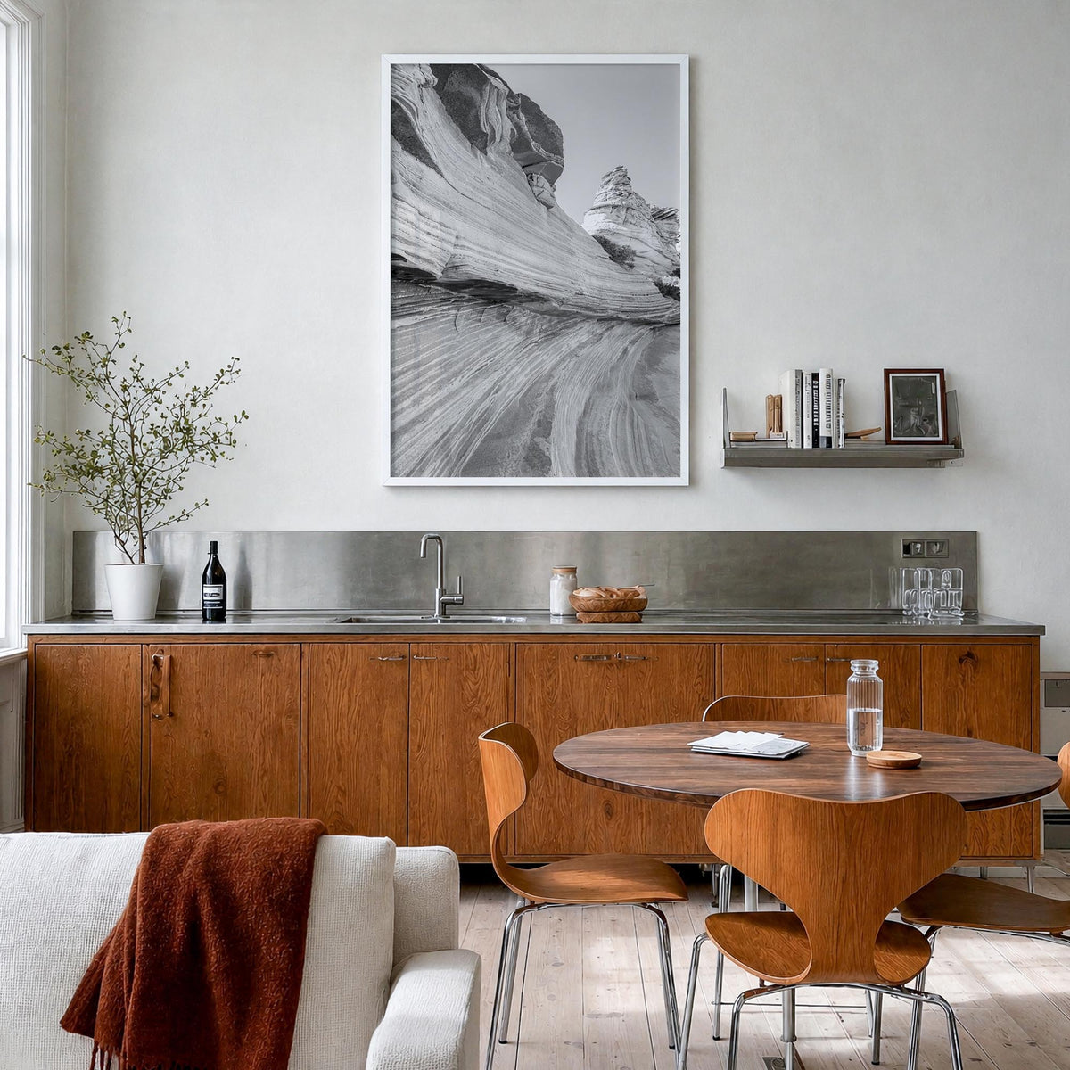 Arizona no. 3 black & white photo poster of United States – vertical wall art in white wood frame, hanging on wall