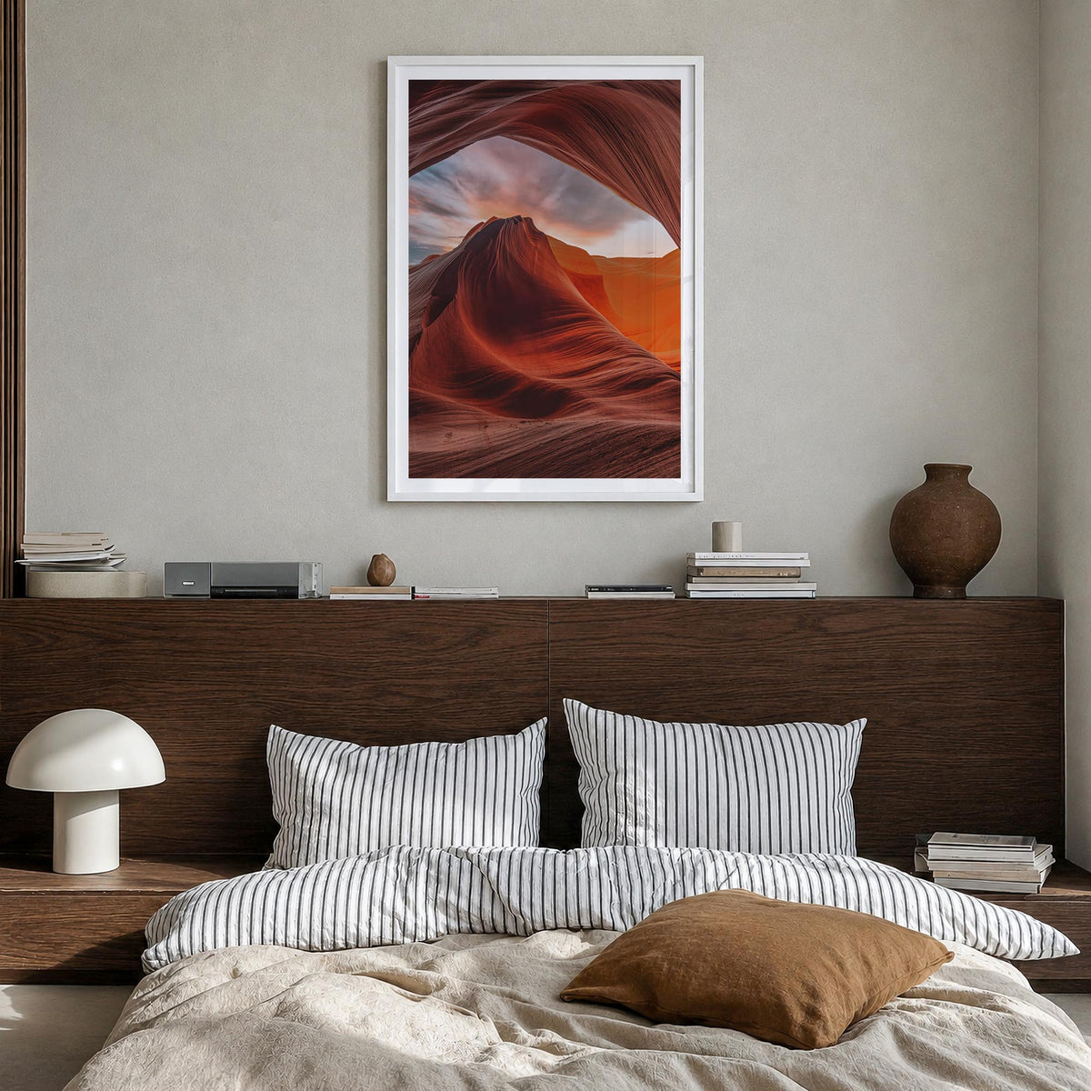 Arizona no. 3 colorful photo poster of United States – vertical wall art in white wood frame with white border, hanging on wa