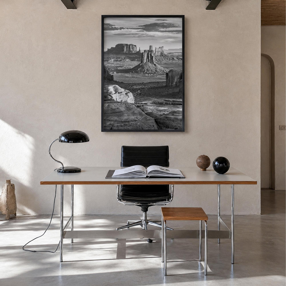 Arizona no. 4 black & white photo poster of United States – vertical wall art in black wood frame, hanging on wall