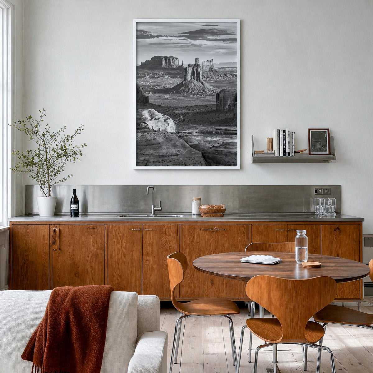 Arizona no. 4 black & white photo poster of United States – vertical wall art in white wood frame, hanging on wall