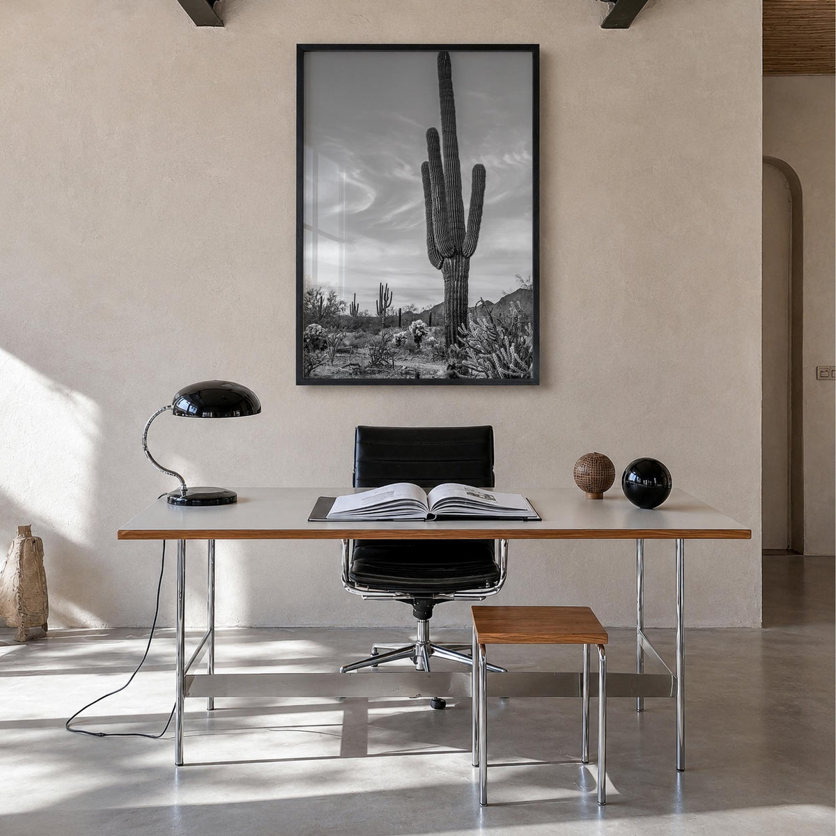 Arizona no. 5 black & white photo poster of United States – vertical wall art in black wood frame, hanging on wall