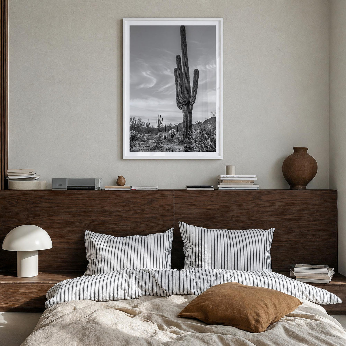 Arizona no. 5 black & white photo poster of United States – vertical wall art in white wood frame with white border, hanging 