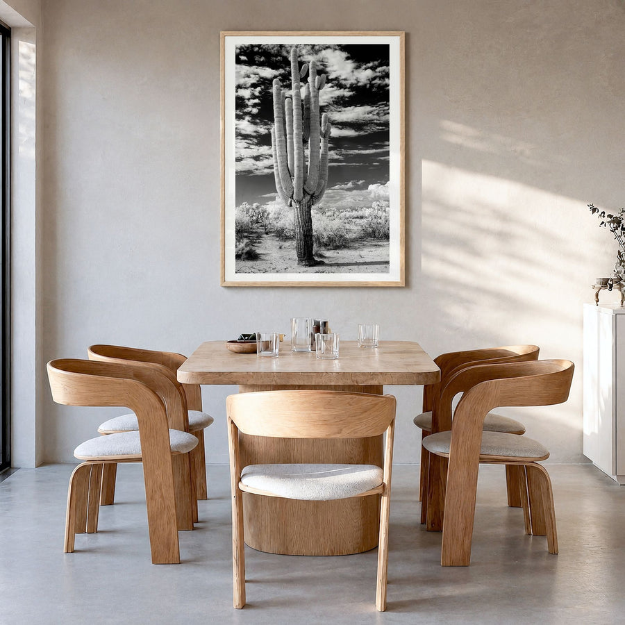 Arizona Photo No 2 Poster in a natural wood frame, hanging in a dining room, white border