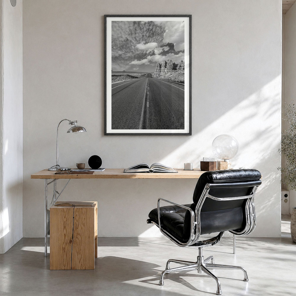 Arizona Photo No 6 Poster in a black wood frame, hanging in a bright home office, white border