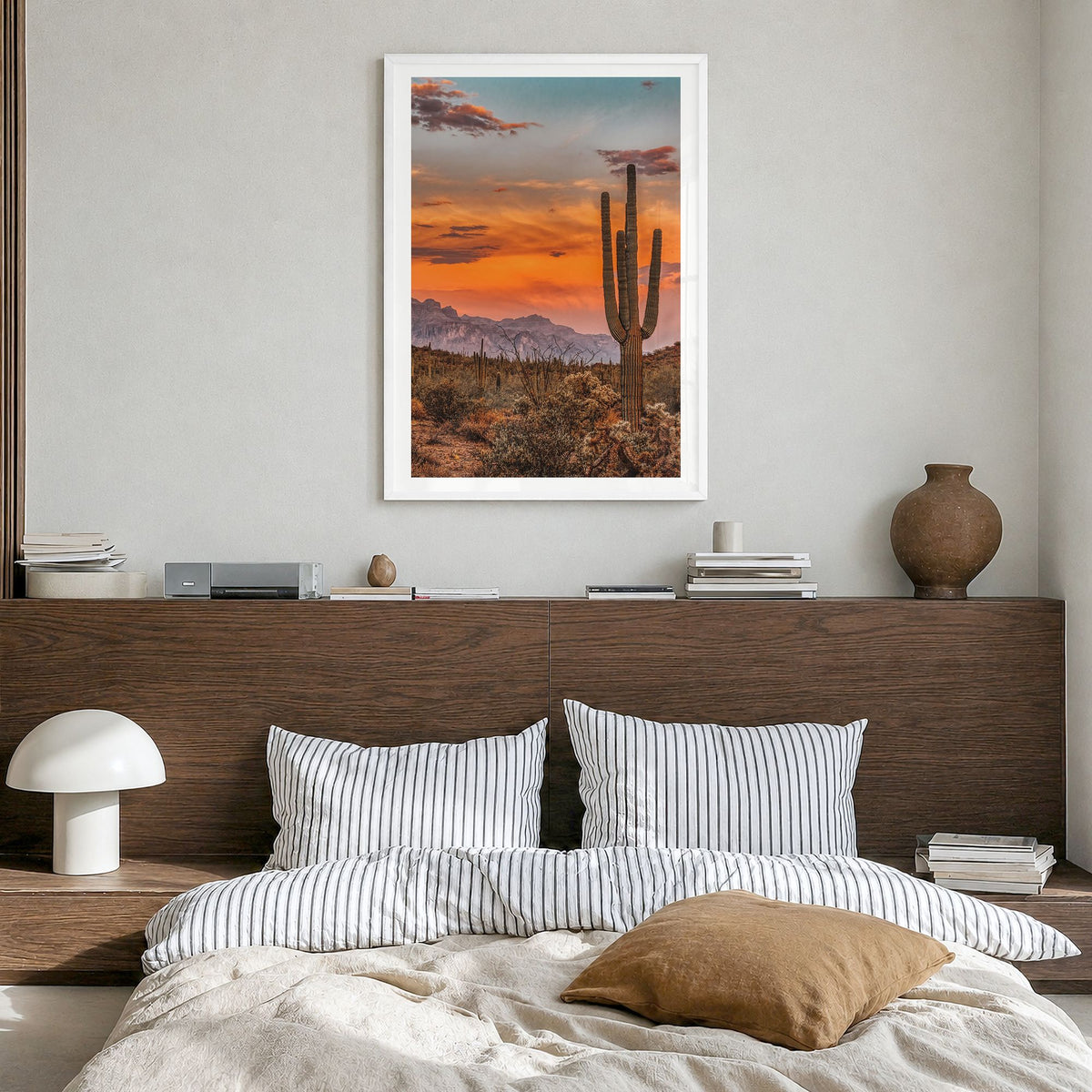 Arizona Photo No 1 Poster in a white wood frame, hanging in a bedroom, white border