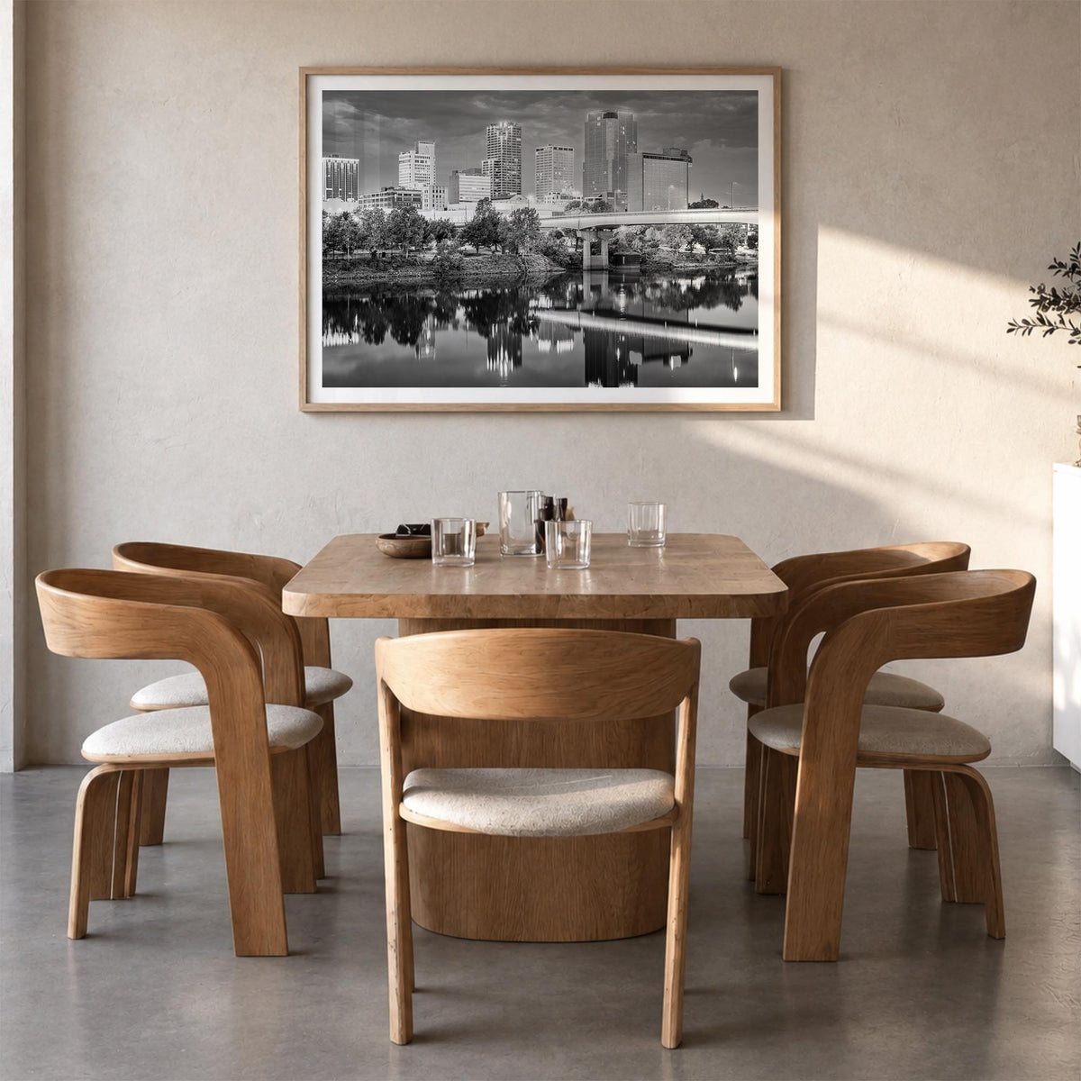 Arkansas black & white photo poster of United States – horizontal wall art in natural wood frame with white border, hanging o