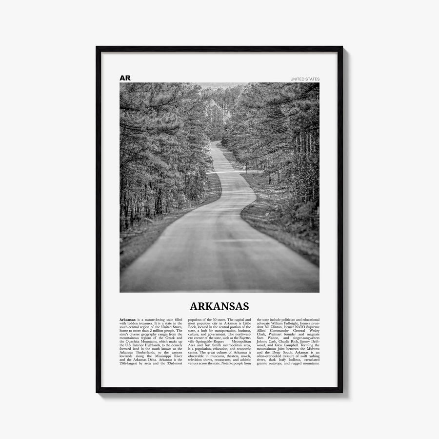 Arkansas no. 1 black & white newspaper poster of United States – vertical wall art, unframed print shown in interior mockup