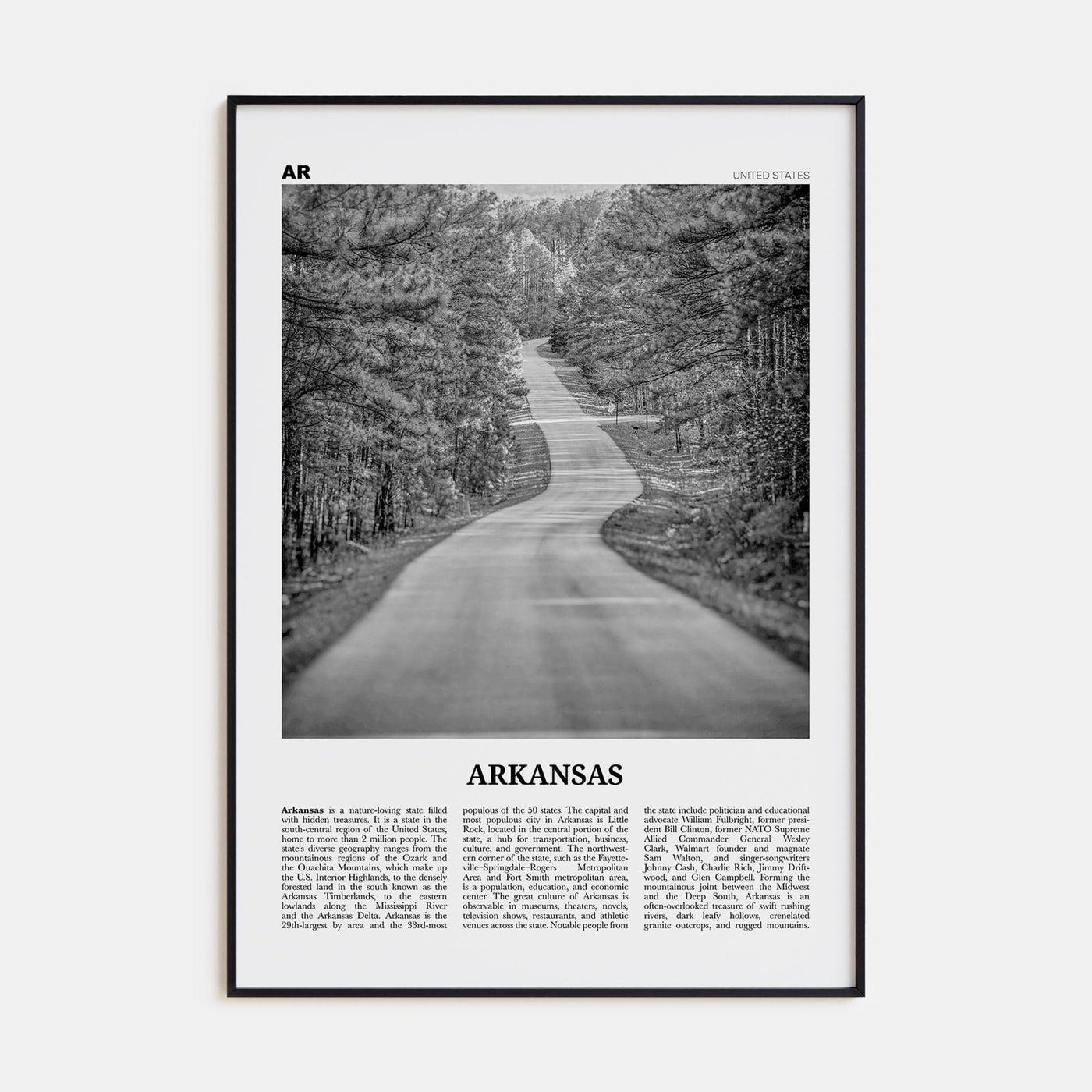 Arkansas No 1 Poster None / 8x12 in Nbourhood Travel B&W Poster