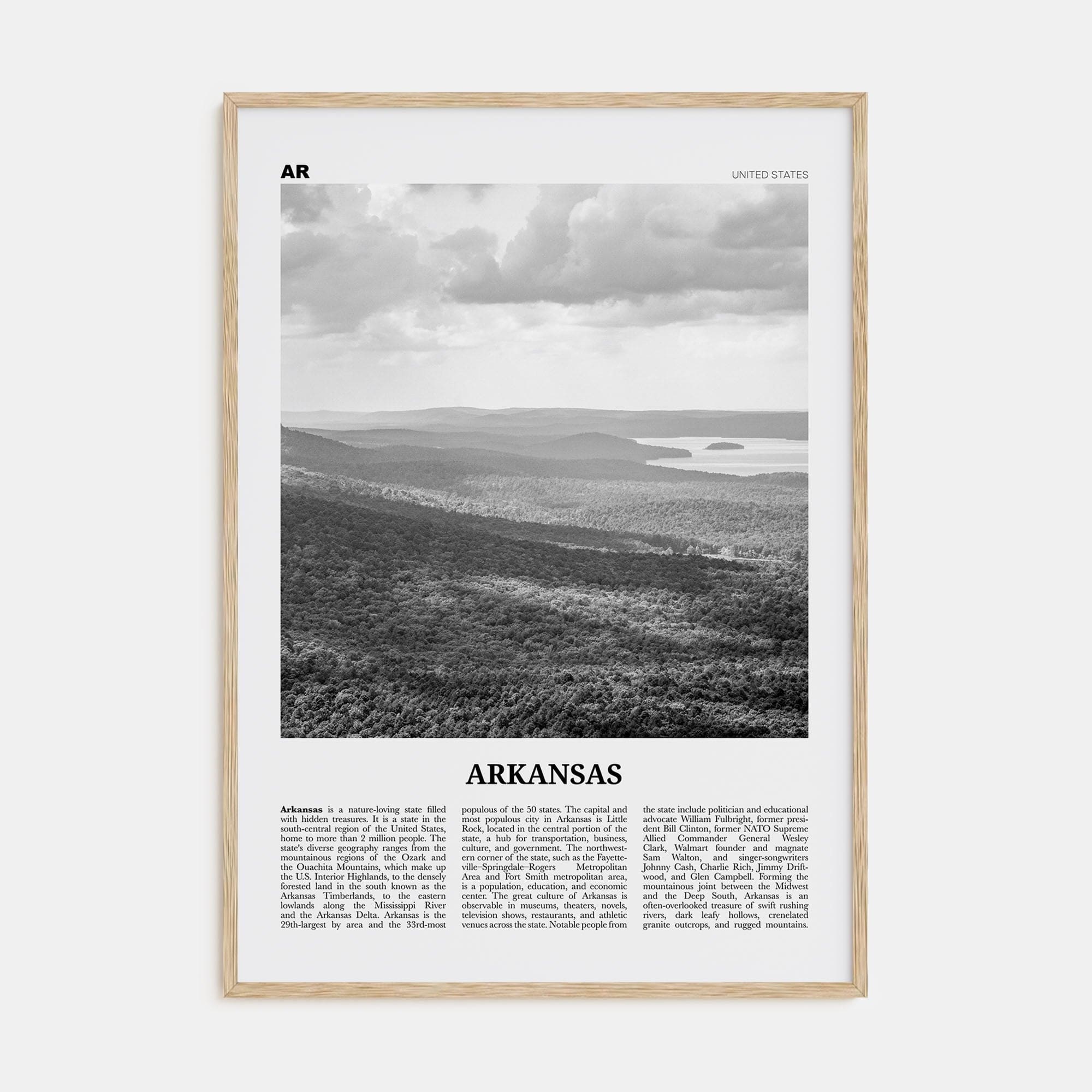 Arkansas No 2 Poster Natural Wood / 8x12 in Nbourhood Travel B&W Poster