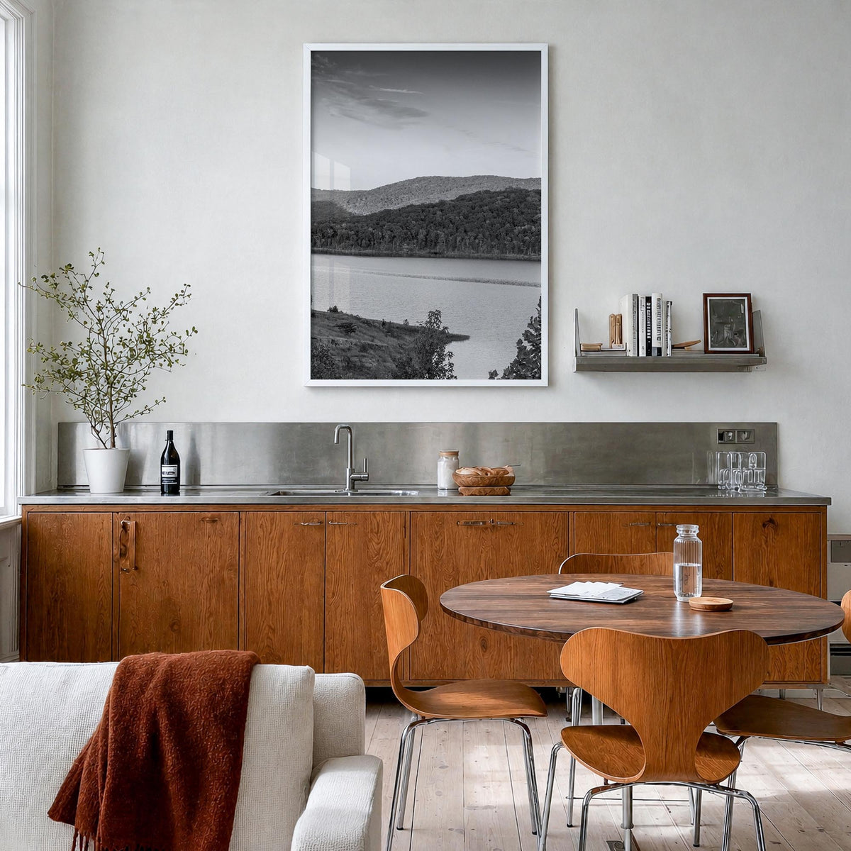 Arkansas no. 3 black & white photo poster of United States – vertical wall art in white wood frame, hanging on wall