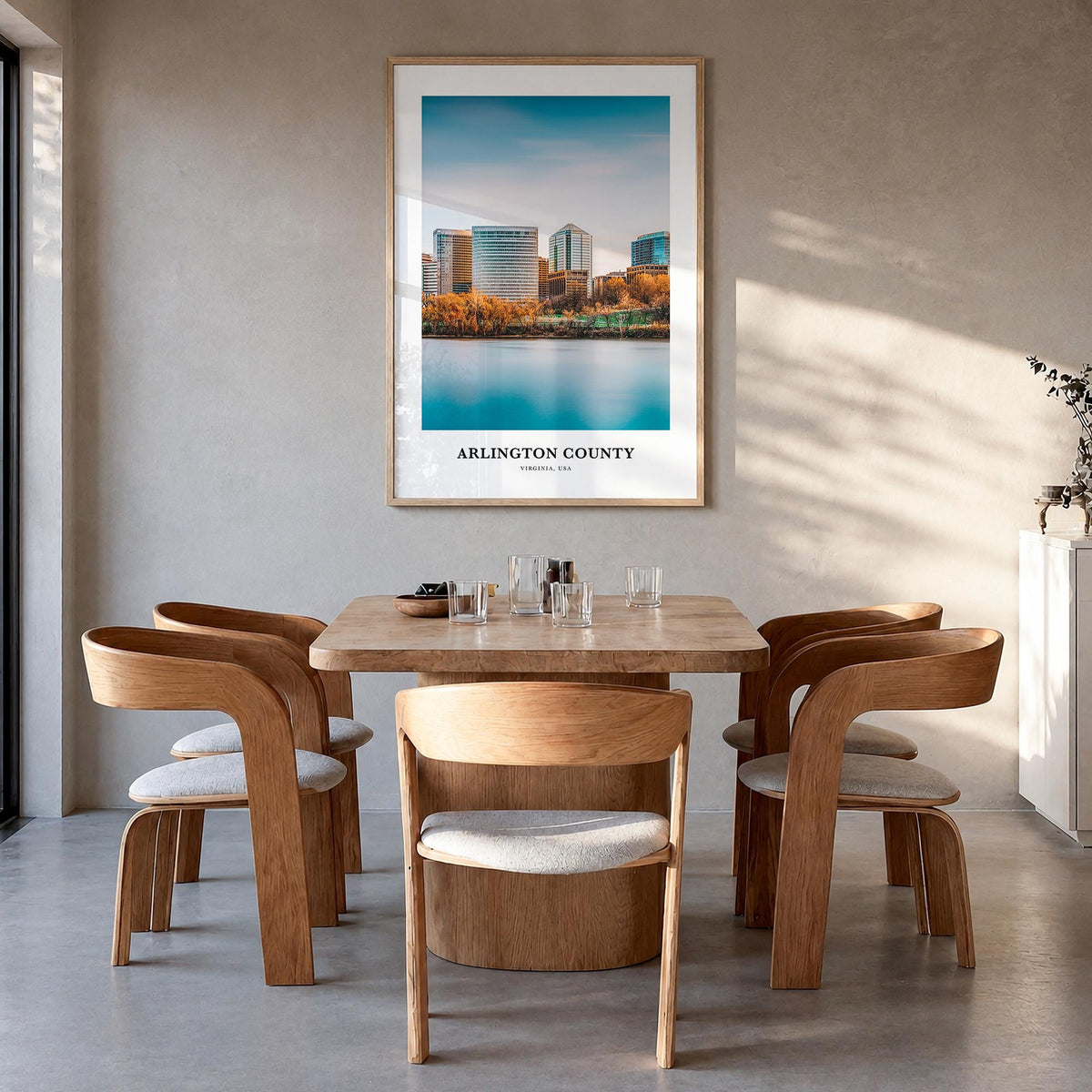 Arlington County, Virginia colorful classic poster of Virginia, USA – vertical wall art in natural wood frame, hanging on wal