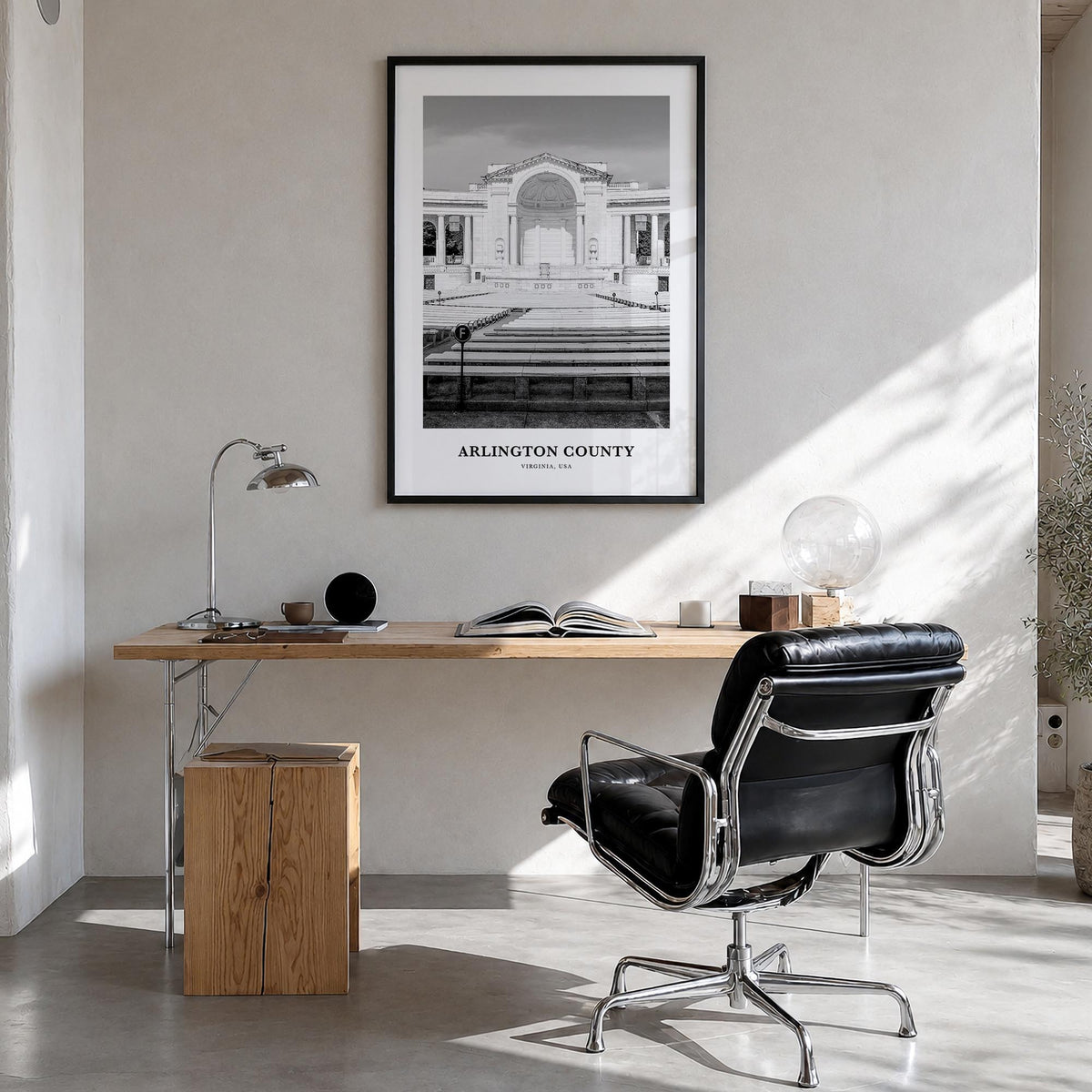 Arlington County, Virginia no. 1 black & white classic poster of Virginia, USA – vertical wall art in black wood frame, hangi