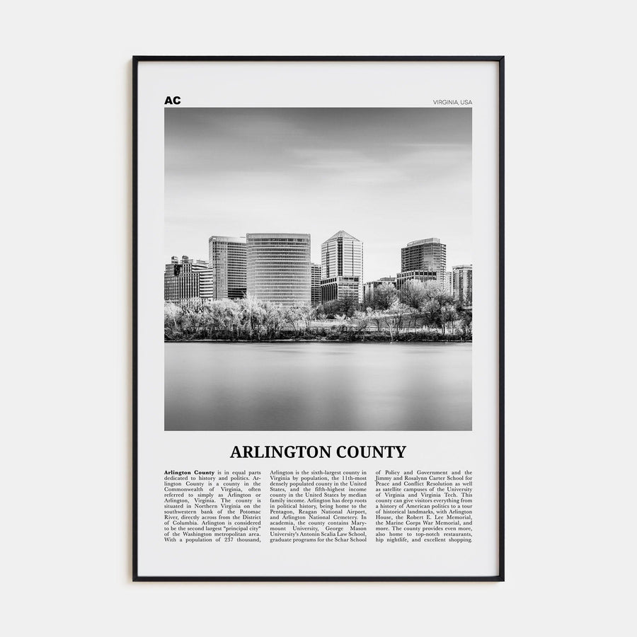 Arlington County, Virginia No 1 Poster None / 8x12 in Nbourhood Travel B&W Poster