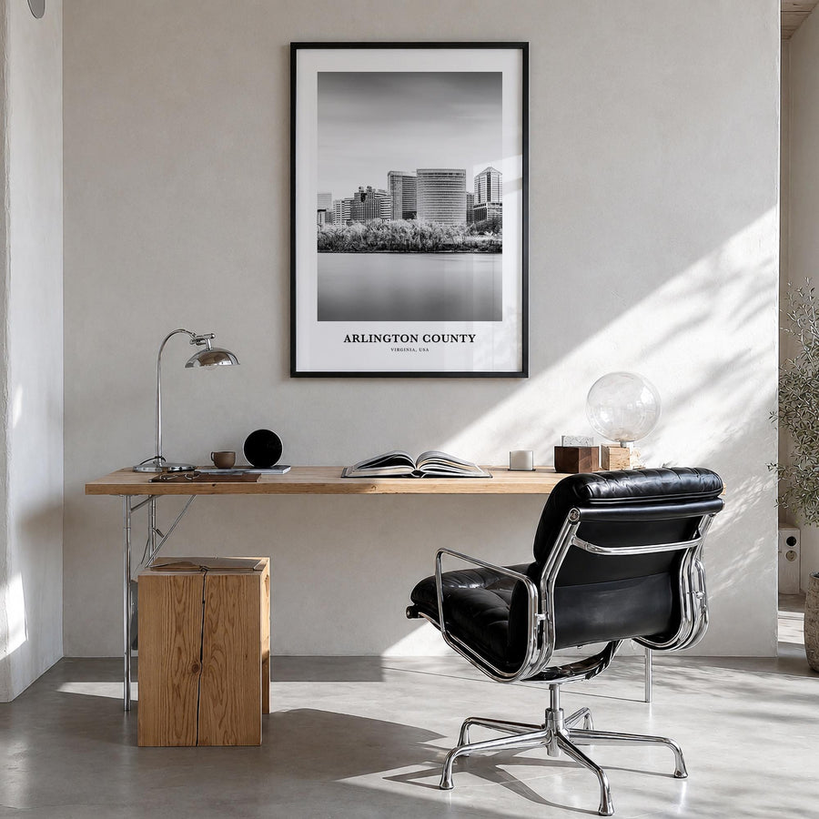 Arlington County, Virginia no. 2 black & white classic poster of Virginia, USA – vertical wall art in black wood frame, hangi