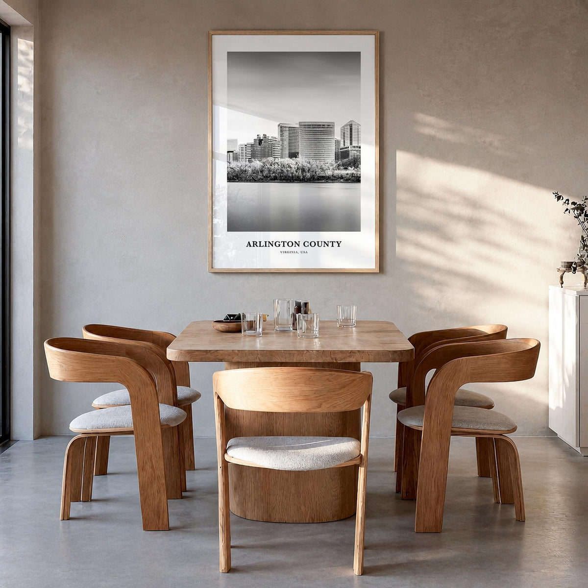Arlington County, Virginia no. 2 black & white classic poster of Virginia, USA – vertical wall art in natural wood frame, han
