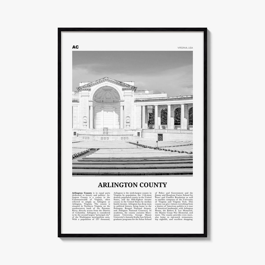 Arlington County, Virginia no. 2 black & white newspaper poster of Virginia, USA – vertical wall art, unframed print shown in