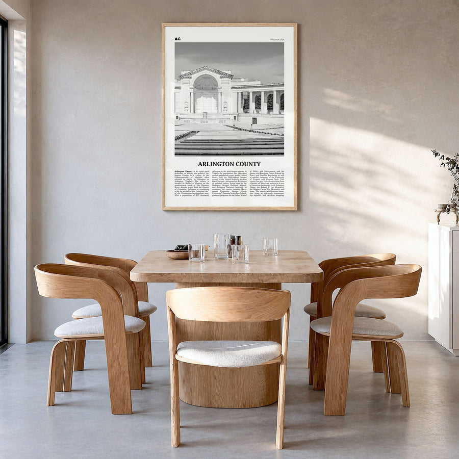 Arlington County, Virginia Newspaper No 2 Poster in a natural wood frame, hanging in a dining room