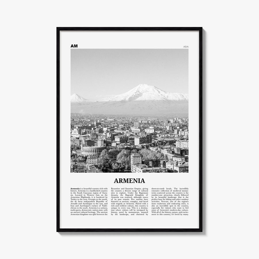 Armenia black & white newspaper poster of Asia – vertical wall art, unframed print shown in interior mockup