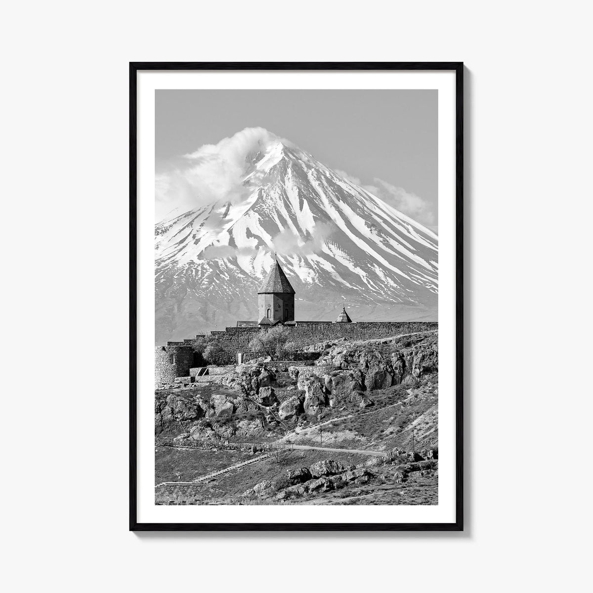 Armenia black & white photo poster of Asia – vertical wall art, unframed print shown in interior mockup