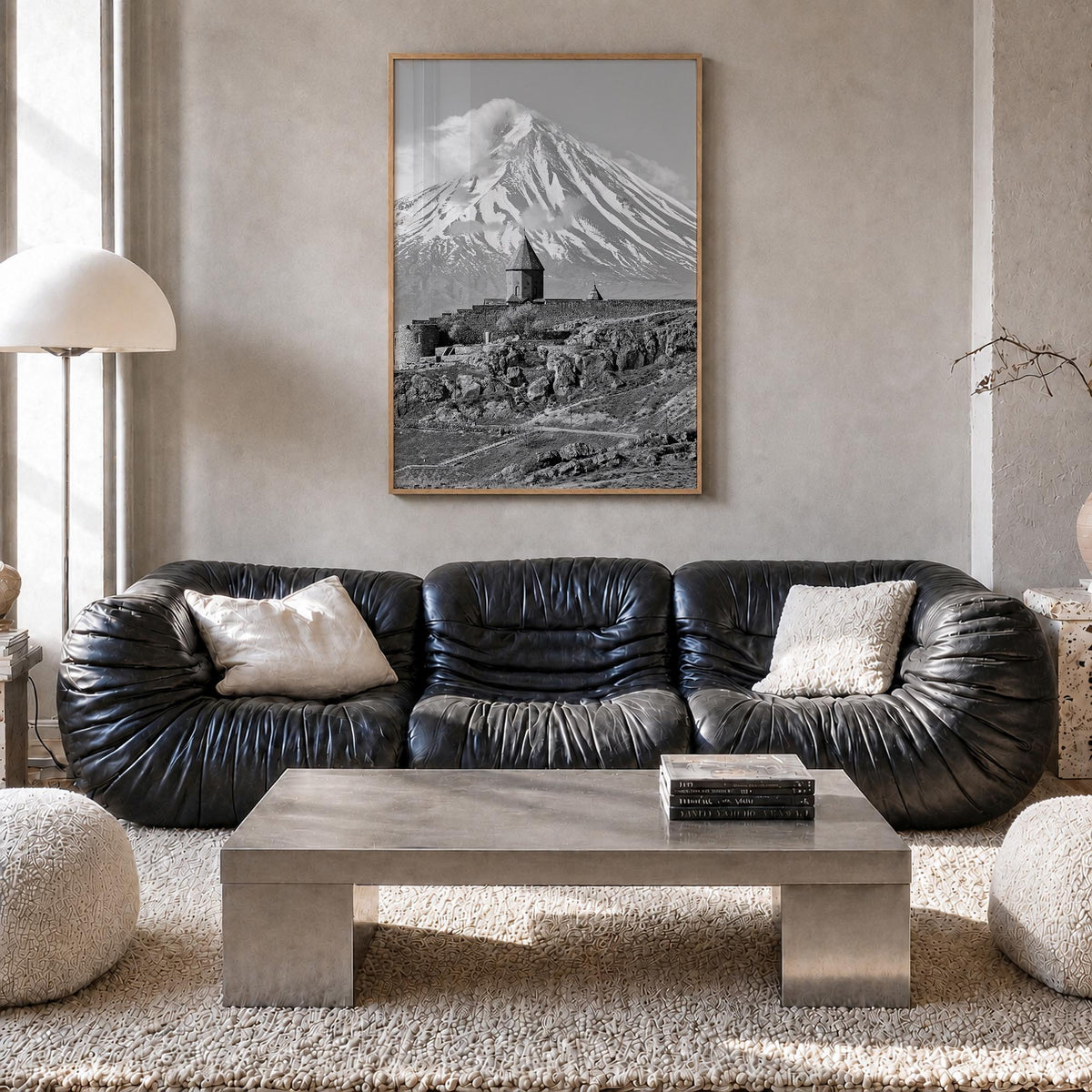 Armenia black & white photo poster of Asia – vertical wall art in natural wood frame, hanging on wall