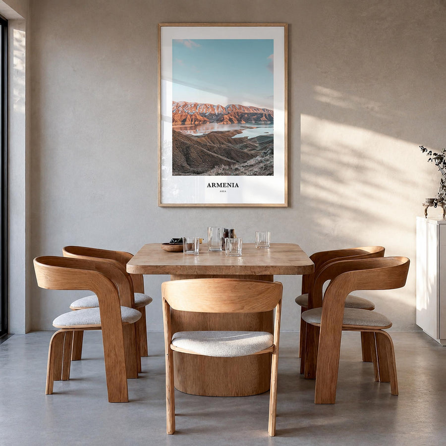 Armenia colorful classic poster of Asia – vertical wall art in natural wood frame, hanging on wall
