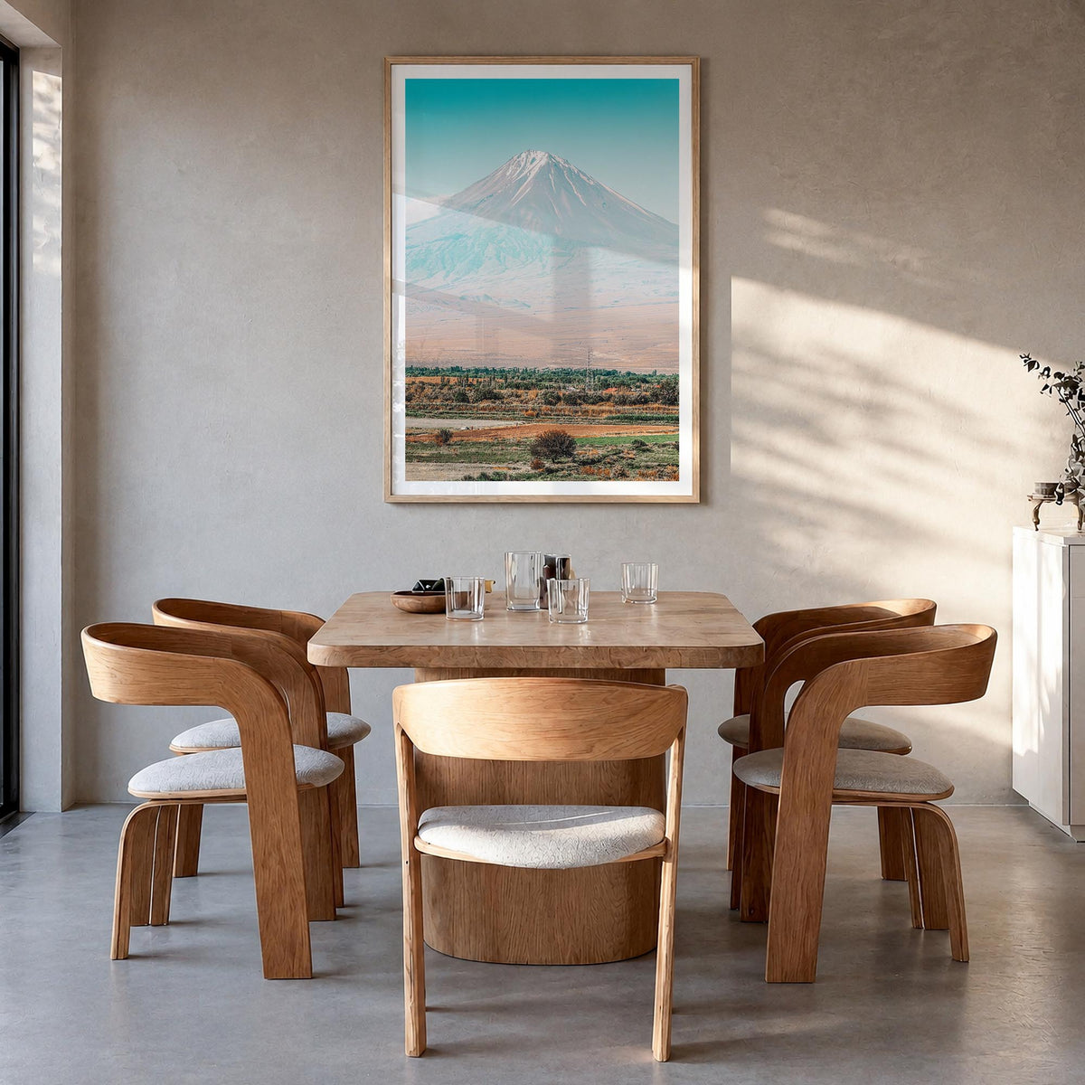 Armenia colorful photo poster of Asia – vertical wall art in natural wood frame with white border, hanging on wall
